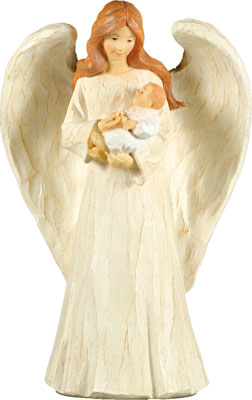 Faux Wood Resin Guardian Angel & Baby 1