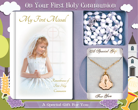 Communion Gift Set Girl with Book and Rosary bead