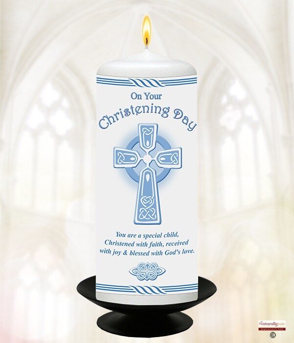 Celtic Cross Blue Christening Candle Product Code CHNP 979134