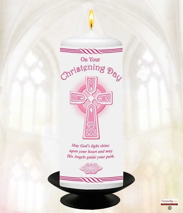 Celtic Cross Pink Christening Candle Product Code CHNP 979141