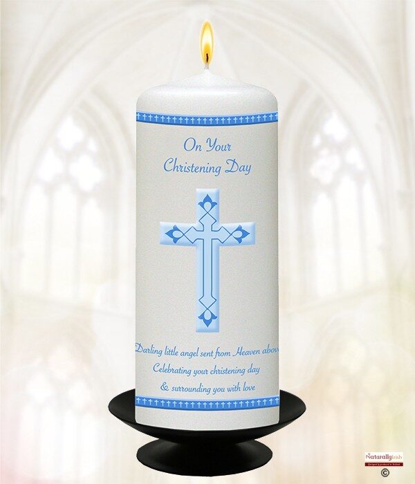 Cross Modern Blue Christening Candle Product Code CHNP 980581 9inch 980574 6inch