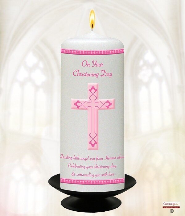 Cross Modern Pink Christening Candle Product Code CHNP 980567 9inch 980550 6inch
