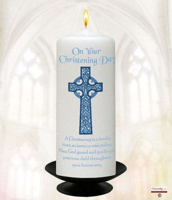 Holy Celtic Cross Blue Christening Candle Product Code CHNP 980291 9inch 980291 6inch