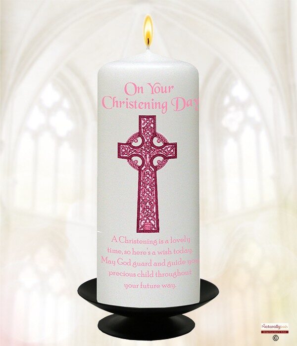 Holy Celtic Cross Pink Christening Candle Product Code CHNP 980277 9inch 980277 6inch