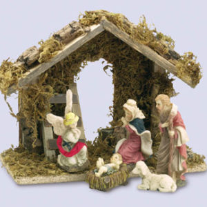4 inch Nativity Set 5 Figures with Wood Shed