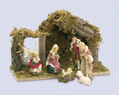 4 inch Nativity Set 6 Figures with Wood Shed 1