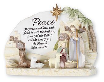 6 x 4 inch Resin Holy Family Nativity set with Verse & Light 1