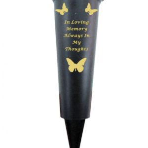 Always in My Thoughts plastic spike memorial vase with Butterfly Decoration