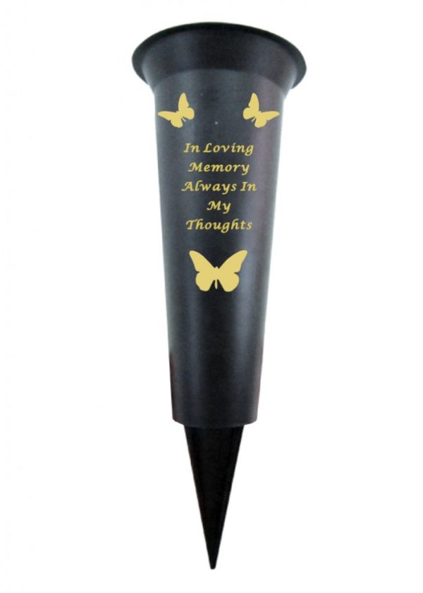 Always in My Thoughts plastic spike memorial vase with Butterfly Decoration 1