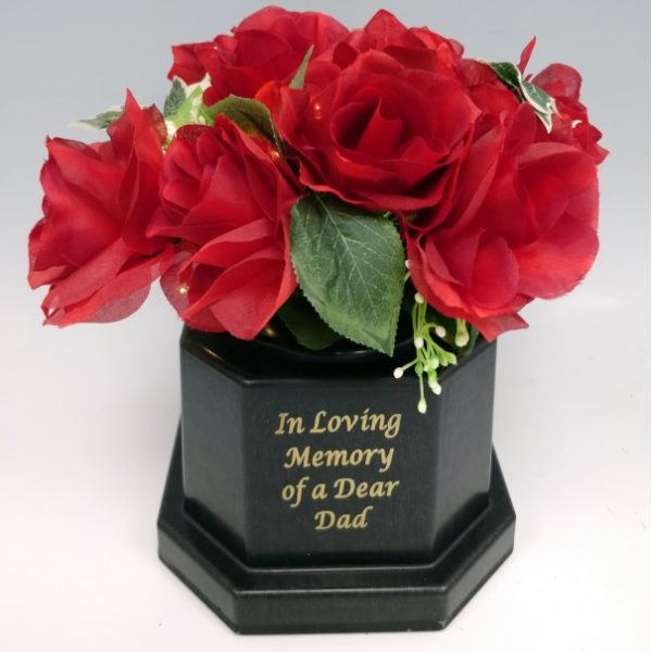 Dad Light Up with Silk Red Rose Grave Vase. 18 LED lights. Waterproof timer