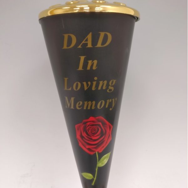 Dad Red Rose Design Cone Vase with Gold Lid  1