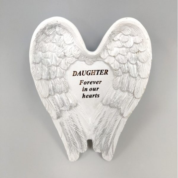 Daughter White and Silver Angel Wings Stone