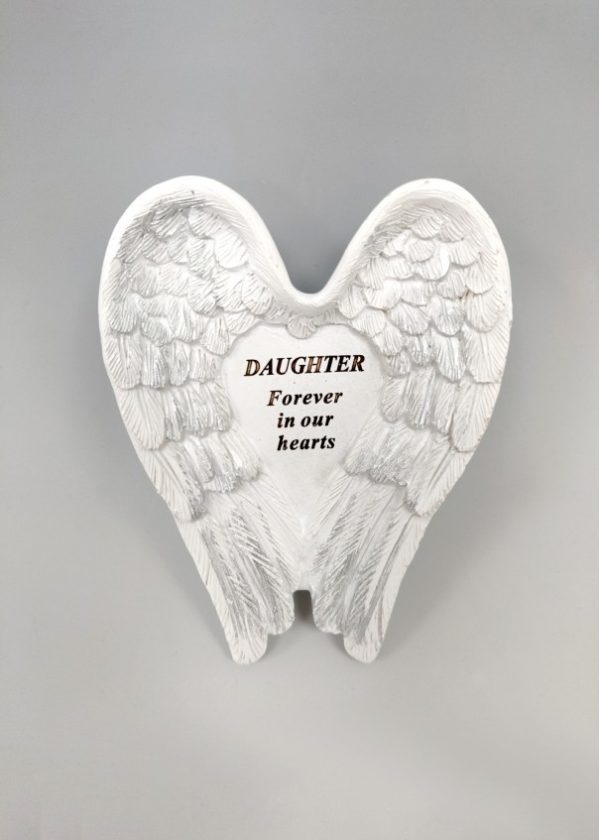 Daughter White and Silver Angel Wings Stone