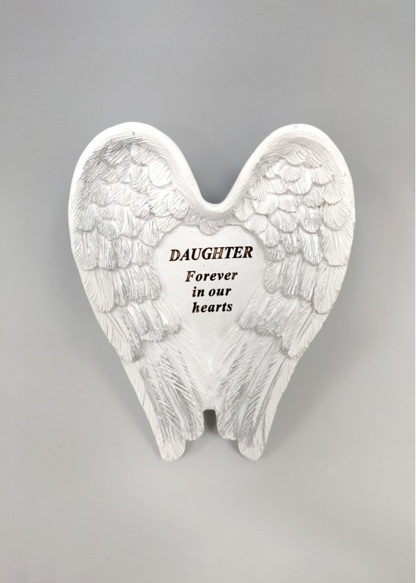 Daughter White and Silver Angel Wings Stone.