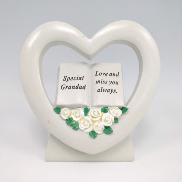 Grandad Book in Heart with White Roses