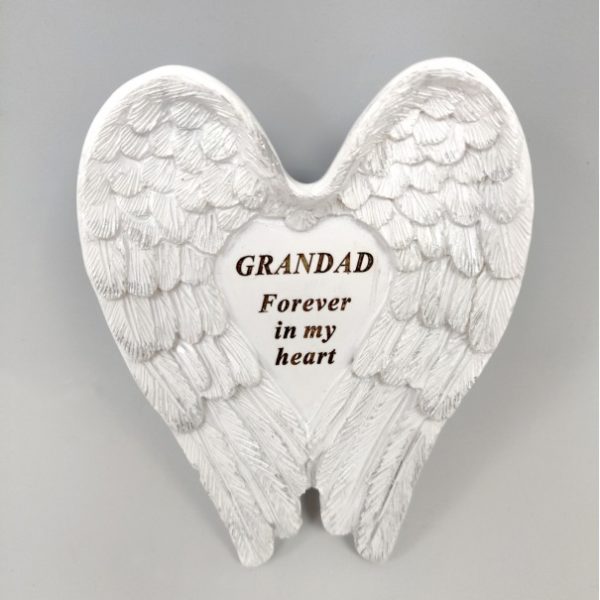 Grandad White and Silver Angel Wings Stone
