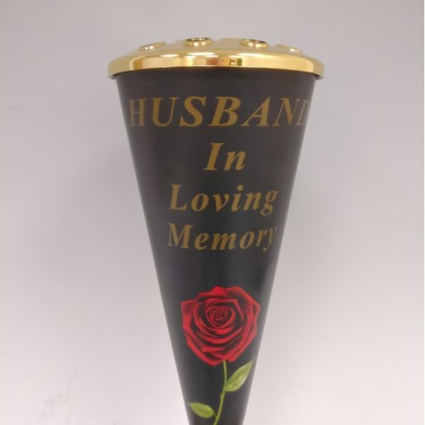 Husband Red Rose Design Cone Vase with Gold Lid  1