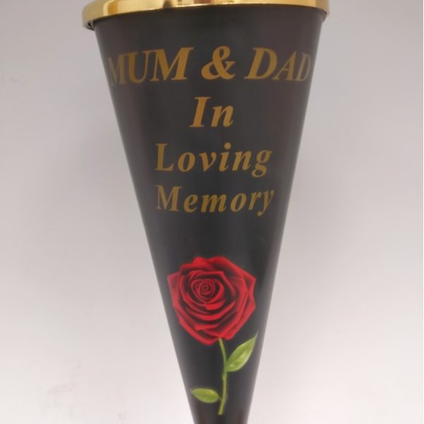 Mum & Dad Red Rose Design Cone Vase with Gold Lid  1