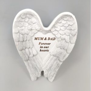 Mum & Dad White and Silver Angel Wings Stone.