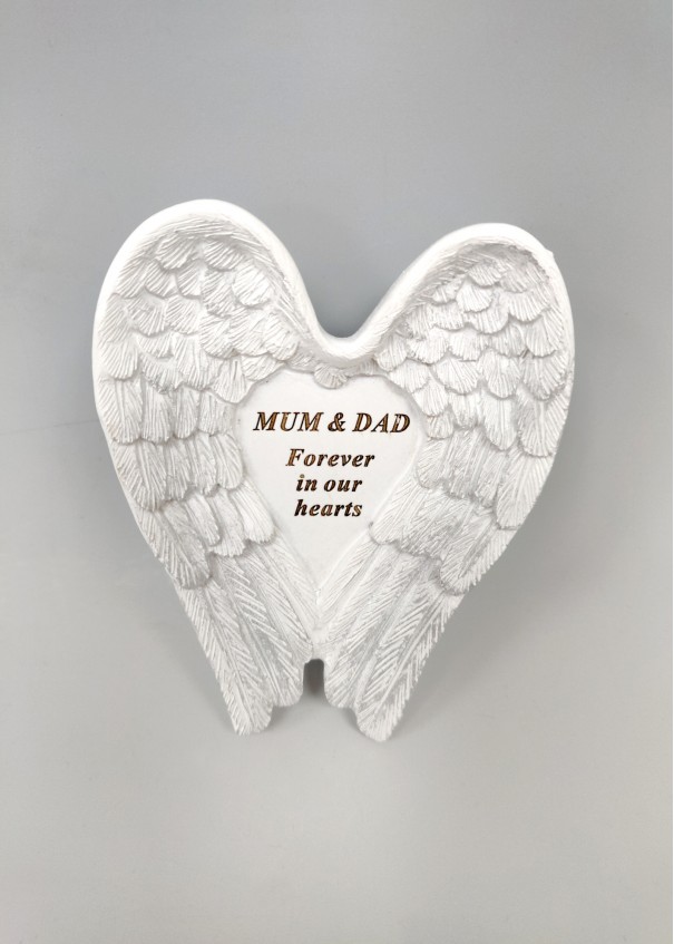 Mum & Dad White and Silver Angel Wings Stone.