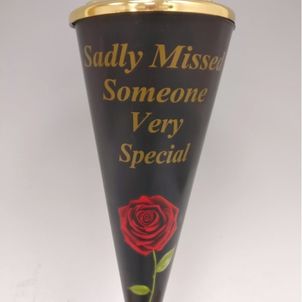 Sadly Missed Red Rose Design Cone Vase with Gold Lid  1