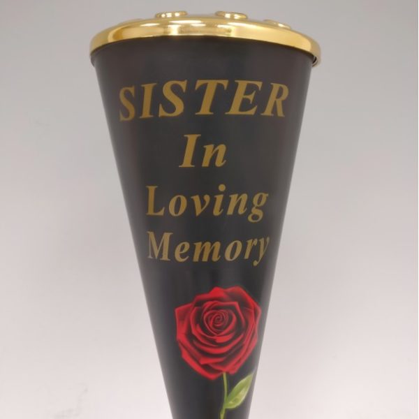 Sister Red Rose Design Cone Vase with Gold Lid  1