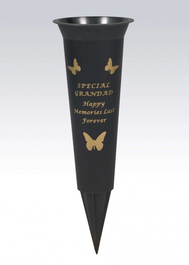 Special Grandad plastic spike memorial vase with Butterfly Decoration