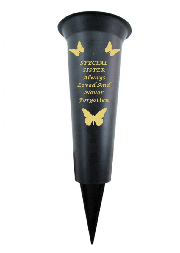 Special Sister plastic spike memorial vase with Butterfly Decoration