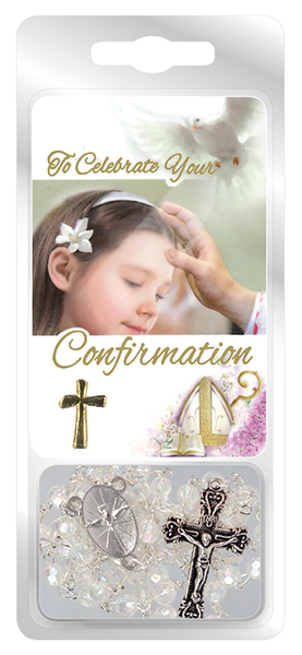 F6052 CRY Confirmation Rosary Prayer Card Crystal