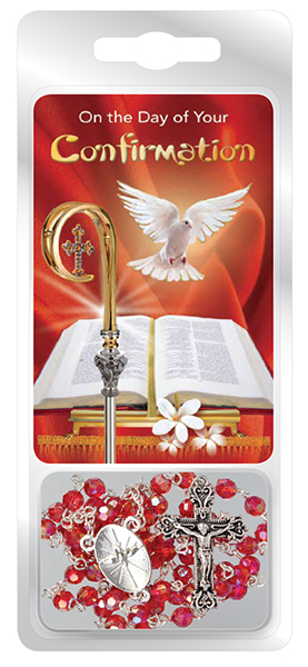 F6052 Ruby Confirmation Rosary Prayer Card – Ruby