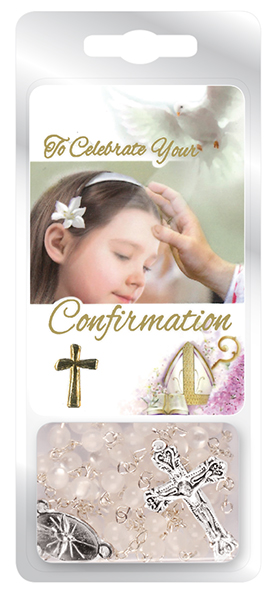F6054 CRY Confirmation Rosary Prayer Card – Crystal
