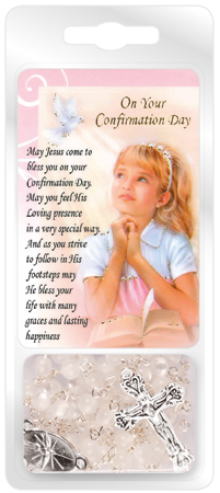 CRY Confirmation Rosary with Prayer Card - Crystal