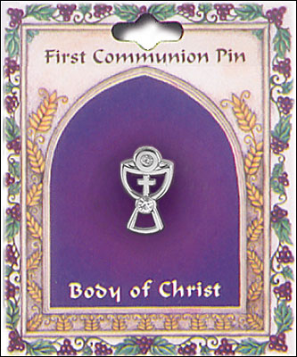 First Communion Chalice Brooch with Crystal Stones