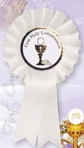 First Communion Rosette with Gold Stamped Chalice Picture