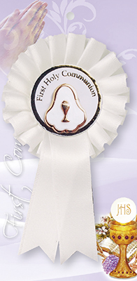 First Communion Rosette with Raised Enamel Pearl Inlay Medal 1