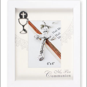 First Communion Photo Frame White Finish Symbolic