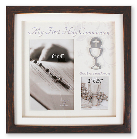 First Communion Photo Frame with Brown Finish - Symbolic