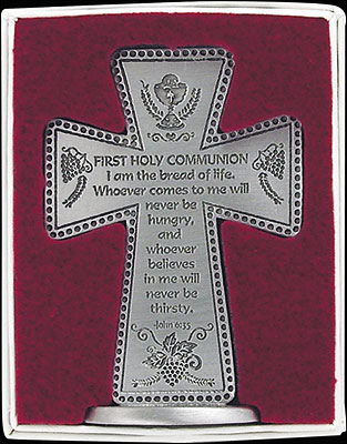 First Communion Pewter Cross 3 inch Standing