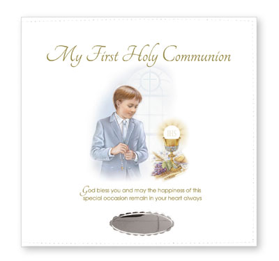 First Communion Leatherette Photo Album Boy with Silver Plated Engraving Plate