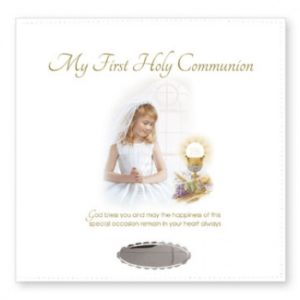 First Communion Leatherette Photo Album Girl with Silver Plated Engraving Plate