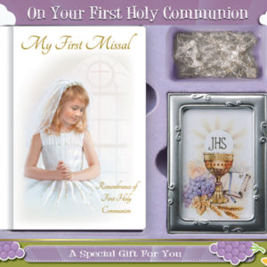 First Communion Gift Set Girl with Hardback Book, Photo Frame & Crystal Rosary Bead.