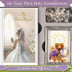 First Communion Gift Set Girl with Hardback Book, Photo Frame & Crystal Rosary Bead.