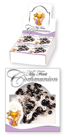 First Communion Rosary Bead Plastic – Black 1
