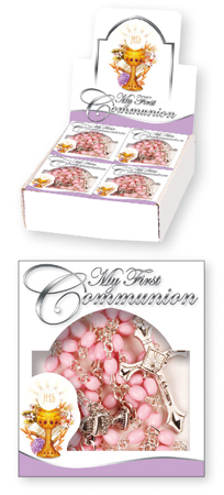 First Communion Rosary Bead Plastic - Pink