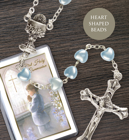 Communion Rosary Heart Shaped Bead Blue