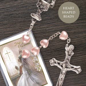 Communion Rosary Heart Shaped Bead Pink