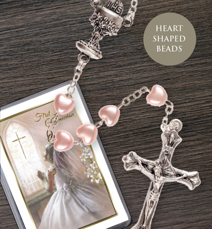 Communion Rosary Heart Shaped Bead Pink