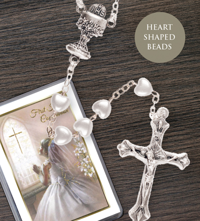 Communion Rosary Heart Shaped Bead White 1