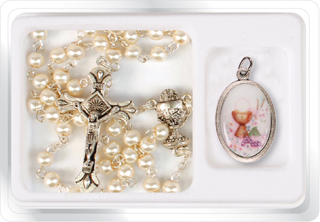 First Communion Pearl Rosary & Pearl Medal