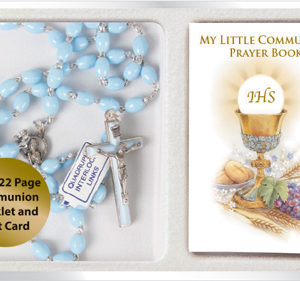 First Communion Rosary Bead Plastic - Blue with Book